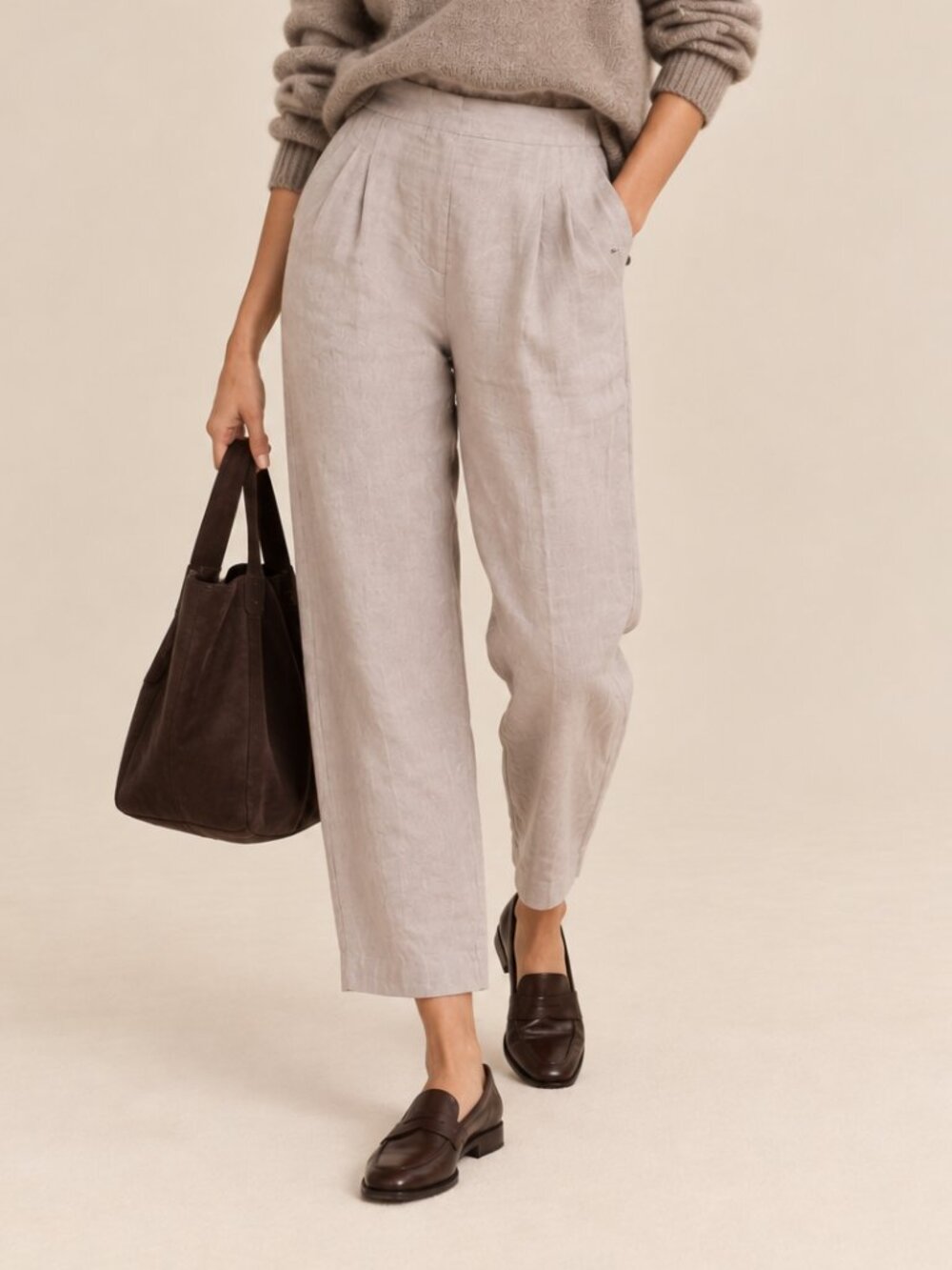 Aritzia Wilfred Sailor Beige Linen Wide Leg Pants Sz 6